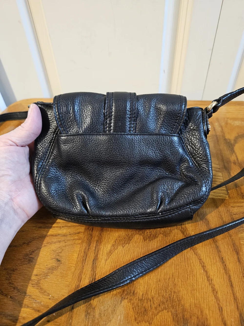 Michael Kors Black Leather Crossbody with Gold-Tone Front Lock
